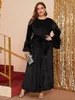 Ubranie etniczne sukienka plus-size dla kobiet aksamitna muzułmańska moda Dubai Abaya długie sukienki z szarfią Islam African Musulman