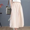 Women's Pants 2024 Summer Minimalist Loose Plus Oversize Casual High Waist Pocket Solid Color Drawstring Thin Cropped Wide Leg