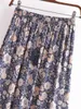 Spódnice Vintage Chic kobiety Hippie Summer Tassel Elastyczna talia Boho spódnica szary kwiatowy drukowany Rayon Beach Bohemian plisted Maxi