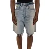 Versterkte rauwe rand gewassen blauwe denim shorts voor mannen wijd been baggy casual jeans knie lengte broek oversized zomervracht kort 240415