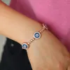 Strands three dots round geometric disk charm blue turkish evil eye tennis bracelet fashion rose gold color bangles