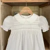 Piani un petto di ricamo in pizzo bianco per la bambina petalo figotto abito da festa di compleanno elegante principessa 2024 vestiti per neonati estivi look sorella