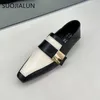 Casual Shoes Suojialun 2024 Autumn Mix Färg Kvinnor Flat Fashion Gold Buckle Slip On Ladies Laofer Heel Outdoor Ballet