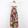 Casual Dresses 2024 Summer Fashion Print Hanging Neck Pets Up Bow Tie Slim Fit Large Swing Holiday Sexig Long Dress Women Clothing