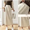 Kjolar fast färg stickning hösten lång dragstring elastisk a-line hög midja wrapper höft maxi kjol kvinnor all-match p603