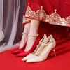 Chaussures habillées Petite taille 31-43 Femmes Red Wedding Bridal Satin sexy talons hauts Point de la cheville Pompes