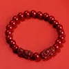 Beaded JD Natural Cinnabar Real Bead Bracelets Women Men Change Lucky Wealth Protection Hand String Pixiu Carved Vintage Bangles Gift 240423