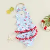 Swimwear Cute Summer Toddler Girls Swimwear Bikini Set Strawberry Flower Print Tank Tops with Shorts and Headband Kids Bathing Suit