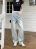 Frauen Jeans Diamant weit beinhellblau Streetstyle Baggy Bottoms Vintage junges Mädchen Casual Hohose Weibliche Hosen