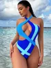 Bikini de maillots de bain pour femmes Bikini Blue Blue High Taies Hollow Out One Piece Massuit Femmes Backless Summer Beach Vacation 2024