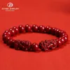 Perlen jd natürlicher Zimt Cinnabar Real Perlenarmbänder Frauen Männer ändern glückliche Vermögen Schutz Hand String Pixiu geschnitzte Vintage Armreifen Geschenk 240423