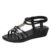 Casual Shoes Women's Sandals Summer Mid Heel Fashion Herringbone Beaded Flip-flop Flat Bohemia Beach Female Zapatos