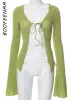 T-shirts Boofeenaa Bind V Neck Flare Long Sleeve Tops Y2K 2000s Green Shirts For Women Cute Sexy Cardigan Fall 2023 C85BH16