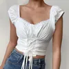 Frauenblusen süße Beran-Schnüre-Hemd mit weißem Ärmel Top
