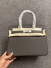 Brkns de luxe Brkns Epsom en cuir sac à main 7a en cuir authentique 30cm Gris Etain Color Silverts3n