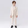 Blazers Children Formal Beige Suit Set Boy Blazer Pants Bowtie Clothes Kids Wedding Party Performance Catwalk Show Photogray Costume