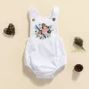 Één-stuks babymeisje kleren mouwloze romper met bloem borduurwerk bodem knop verstelbare schouderband jumpsuit baby zomer kleding