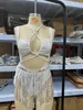 Swimwear de mujeres Sythe One Piece Swimsuit Set con lentejuelas Falta de borde Halter String Criss Cross Mujeres Monokini Traje de baño