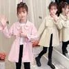 Coat Beaded Lapel Girls Trench Spring Autumn Korean Kids Jacket Fashion Windbreak Outerwear Children Clothing 4-14 Years