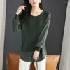 Dames PoloS Spring en Autumn Pullover Round Neck Solid Color Splited Sweater Losse pasvorm Midlengte gebreide onderlaag Fashion tops