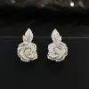Fleur élégante Moisanite Diamond Stud Earge pour femmes Bridal Real 925 Silt Silver Jewelry Engagement Boucles d'oreilles de mariage Promesse Gift