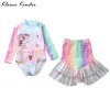 Swimwear badkleding voor meisjes lange mouw rashguard zeemeermin rok twee delige schattige prinses badpak kinderen strand kinderen zwempakmeisje