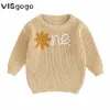 Pullover Visgogo 024m Baby Girl Pullover Herbst Winter Kleidung Blume Buchstaben Muster Langarm runden Hals Strickwarenpullover