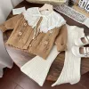 Chemises Blouses Girls Automne Shirt New Corée Pure Coton Pure Baby Bilyer Lace Lace Princess Long Mancoved Tops Simple Bouton