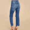 Jeans femminile strappati per donne lavate blu scuro signore sfilacciate pantaloni in jeans.