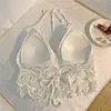 Yoga Outfit Women Summer Short Vest Sexy Hollow Out Plain White Halter Strap Crop Tops Crochet Bikini Tank Shirt Top