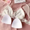 Socks 2018 New Young Girls Small Wire Free Sleep Underwear Lace Love Embroidery Thin Cup with Pad Japanese Lingerie Bra and Panty Set