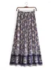 Spódnice Vintage Chic kobiety Hippie Summer Tassel Elastyczna talia Boho spódnica szary kwiatowy drukowany Rayon Beach Bohemian plisted Maxi