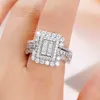 Wedding Rings Geometric Rings for Women Full Bling Iced Out Cubic Zirconia Silver Color Fashion Wedding Bands Accessories 2023 Jewelry