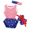 Sets American Flag Baby Girl Bodysuits First Walker Headband 3pcs Suit Newborn Jumpsuit Clothes Set Cotton Star Boy Summer Outfit USA