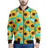 Heren Jackets Fashion Sunflower Patroon Zipper Jacket voor mannen 3D Gedrukte planten Floral Sweatshirts Street lange mouwen oversized jassen