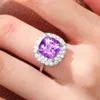 24ss New Designer Purple Gemstone Ring Jewelry Year New Amethyst Full Diamond S Silver Ring is Light Luxury Fashionable Personalized Elegant and High End