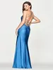 Party Dresses Gorgeous Sweetheart Neckline With Thin Sleeveless Strap Satin Sheath Evening Dress Open Lace Up Back High Slit Sweep Train