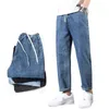 Jeans para hombres Spring Autumn Blue la cintura elástica de la cintura recta Pantalones de mezclilla diarias Jean pantalones