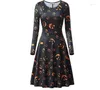 Robes décontractées Femmes A-Line Robe Automne Fashion Pumpkin Pumpkin Selon Long Gothic Gothic Halloween Party Robes