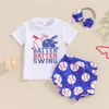 Giyim setleri yürümeye başlayan bebek kız kız beyzbol kıyafeti hey meyilli salıncak gömlek baskı şort kafa bandı yaz kıyafetleri