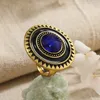 Rings Cluster Fashion retrò di colore oro anticato Boemia Deep Blue Stone Regolable for Women Party Jewelry