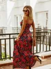 Summer Ladies Beach Casual Backless Długie sukienki szlafrok damski Suszone Seksowne cienkie paski Kwiat Boho Long Dress Women 240411