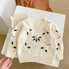 Sweaters Autumn New 03 Year Old Knitted Clothes Baby Girls Handmade Flower Embroidery Pullover Knitted Sweater Top Winter Warm Jumpers