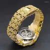 Montre-bracelets Drop Diamond Automatic Watch For Men Men Luxury Golden Oak Mécanique Montre Hip Hop Ice Out Skeleton Original Clock