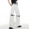 Calças IEFB Moda Menina Men's Men's Pant Niche Belt Splicing Design Micro Flare Pants Trende Color Sólida calças largas Trendência outono novo 9c672