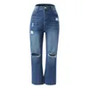 Jeans femminile strappati per donne lavate blu scuro signore sfilacciate pantaloni in jeans.