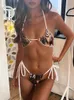 Kobiety z nadrukiem stroju kąpielowego Bandage Bandage Bandage Women 2-częściowy kostium kąpielowy 2024 Seksowne Brazylijskie kostium kąpielowe Micro-Thongs D240424