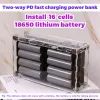 Tillbehör LnStall 16 Cell 18650 Litium Batteri 100W 120W 60W Hög kapacitet Inget batteri Transparent Fast Charging DIY Power Bank Case