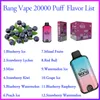 Original Bang 20000 Puff 20000 Vapes desechables recargables Vapes Bang Digital Vaper Pen e Cigarrillo con batería de 650 mAh 28 ml de vape prestado 20000 barco un día