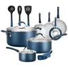 Kookgerei Sets duurzame anti-aanbak set 14-delige marineblauwe potten en pannen met cool-touch handgrepen